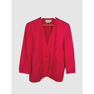 VTG Christian Dior‎ Pink  Jacket Blazer Sz 14 One Button Pockets Shoulder Pads